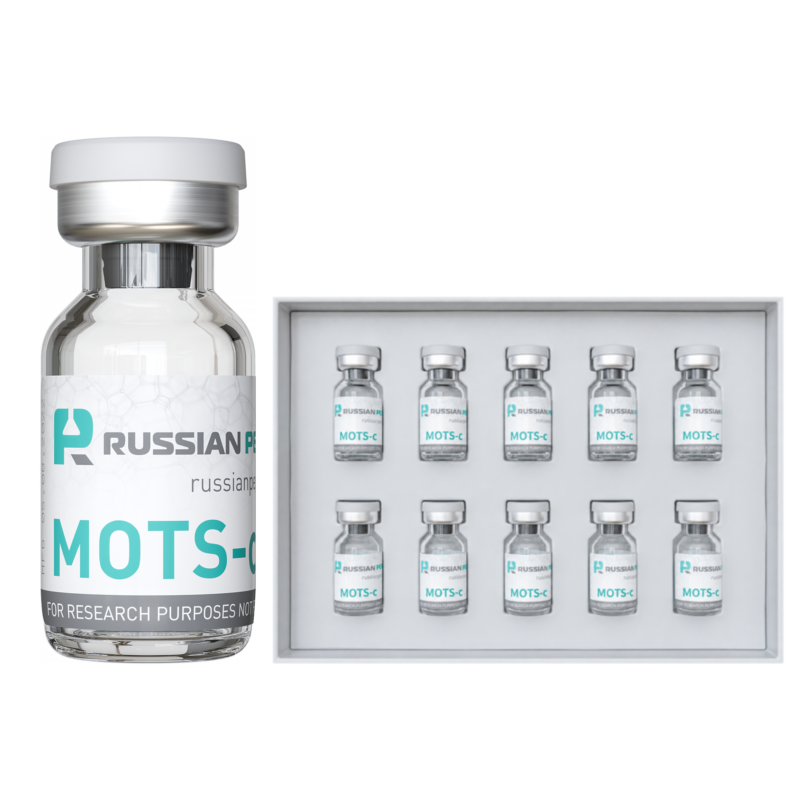 MOTS-c (5 mg) X10 — крупный флакон и коробка из 10 флаконов